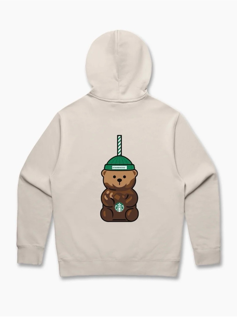 Limited edition Starbucks Unisex Size M oversized Bear Graphic Hoodie - Cream